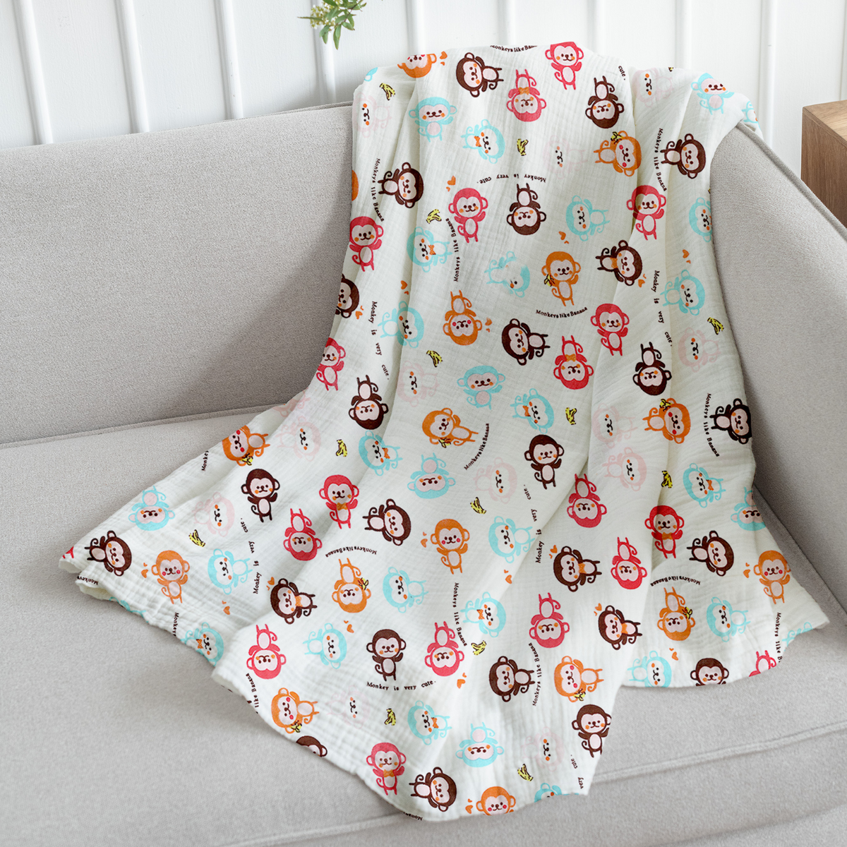 Baby Organic cotton muslin swaddle Wrap - 100x100 CM - Pack Of 1 Monkey