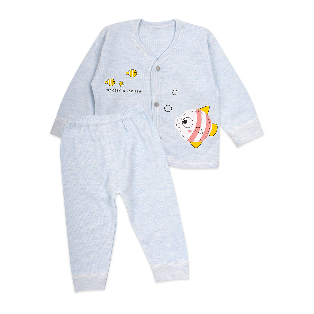 Baby's Warm Unisex Cotton Suit Set - 1 Pajama and 1 Shirt - Blue