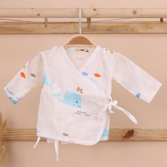 Kids Muslin Front Open Kimono | Blue Whale