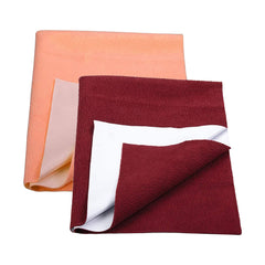 Baby Waterproof Protector Dry Sheet for New Born | 70x100 CM | Orange & Maroon | Pack of 2