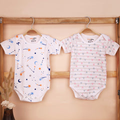 Organic Cotton Baby Half Sleeve Onesie | Galaxy & Little Hearts  | Pack of 2