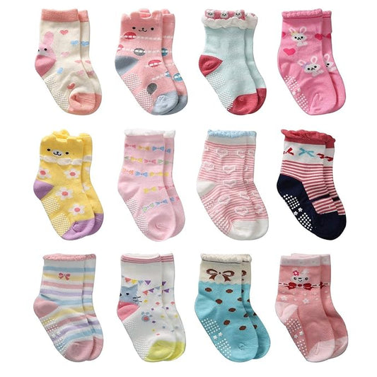 Baby's Organic Cotton Anti-Skid Socks (Multicolour, Mix Designs) - Pack of Any 5 Pairs