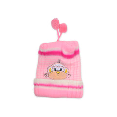 Baby Unisex Woolen Caps | Brown & Pink | Monkey | Pack Of 2