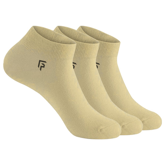 FOOTPRINTS Unisex Solid Cotton Ankle -Length Socks -Pack Of 3 Beige