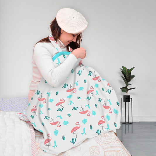 Organic Cotton Muslin Nursing Cover For Breastfeeding Feeding Apron - Flamingo