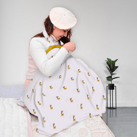 Organic Cotton Muslin Nursing Cover For Breastfeeding Feeding Apron - Yellow Giraffe
