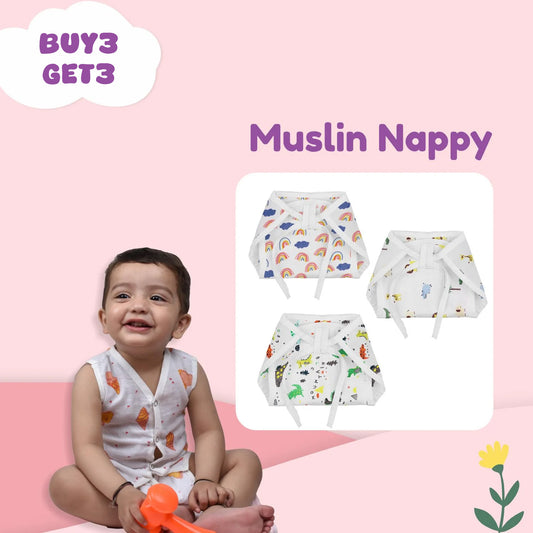 Baby Printed Muslin Nappies Buy 3 Get 3 Free