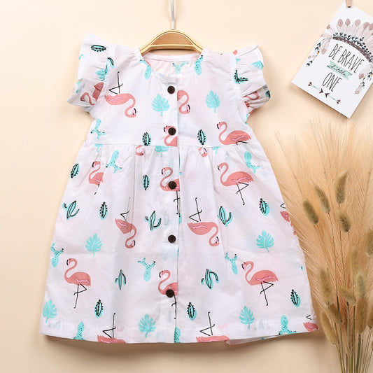 Baby Girl Organic Cotton Sleeveless Frock | Flamingo