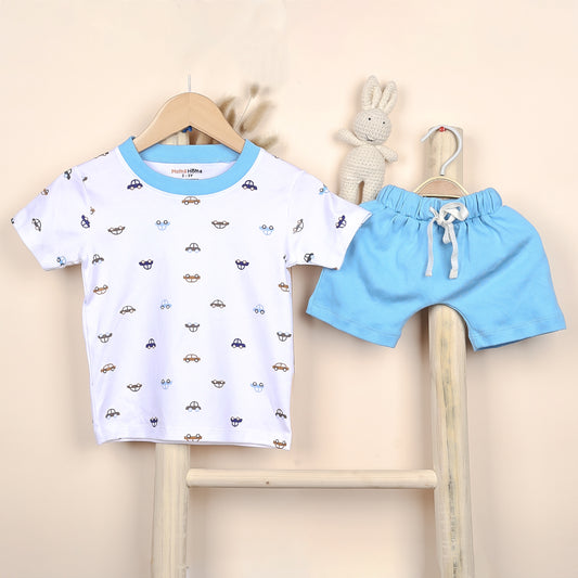 Kids Organic Cotton Co-Ord Set | T-Shirt & Shorts | Car