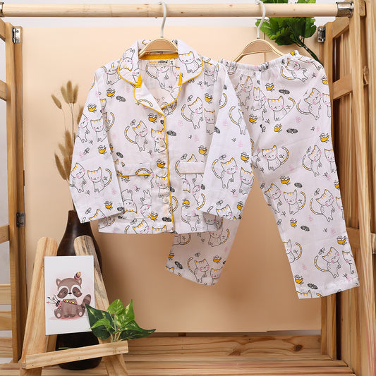 Organic Cotton Unisex Kids Pajama Set Combo | Night Suit | Sleepwear | Cat