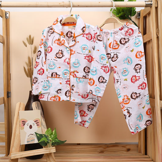 Organic Cotton Unisex Kids Pajama Set Combo | Night Suit | Sleepwear | Monkey