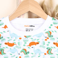 Kids Organic Cotton Co-Ord Set | T-Shirt & Shorts- Orange | Dino