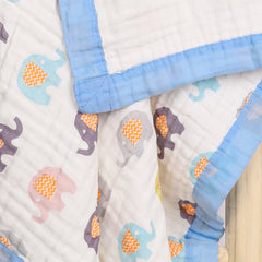 Baby Muslin 6 Layer Muslin blanket Cum Towel -100 x100 cm - 0-3 Years - Elephant