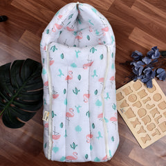 Baby Organic Cotton Muslin Sleeping cum Carrying Nest Bag- Flamingo  0-3 Months