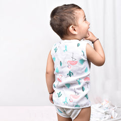 Moms Home Baby Unisex Organic Cotton Muslin Jhabla & Nappy | Flamingo | Set of  1