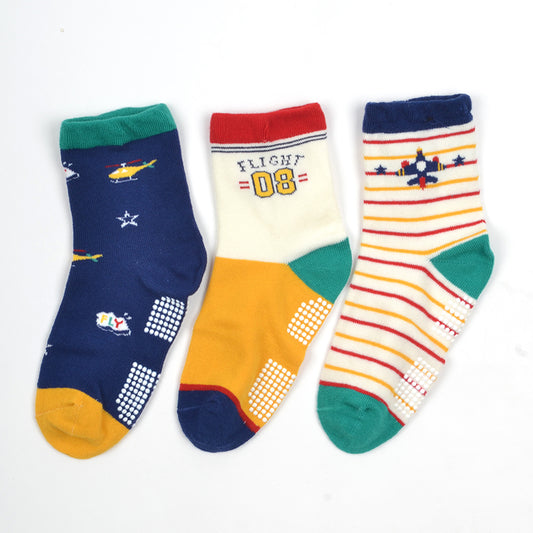 Baby Organic Cotton Antiskid Cute Detailed Socks - Multi Colour - Pack of 3