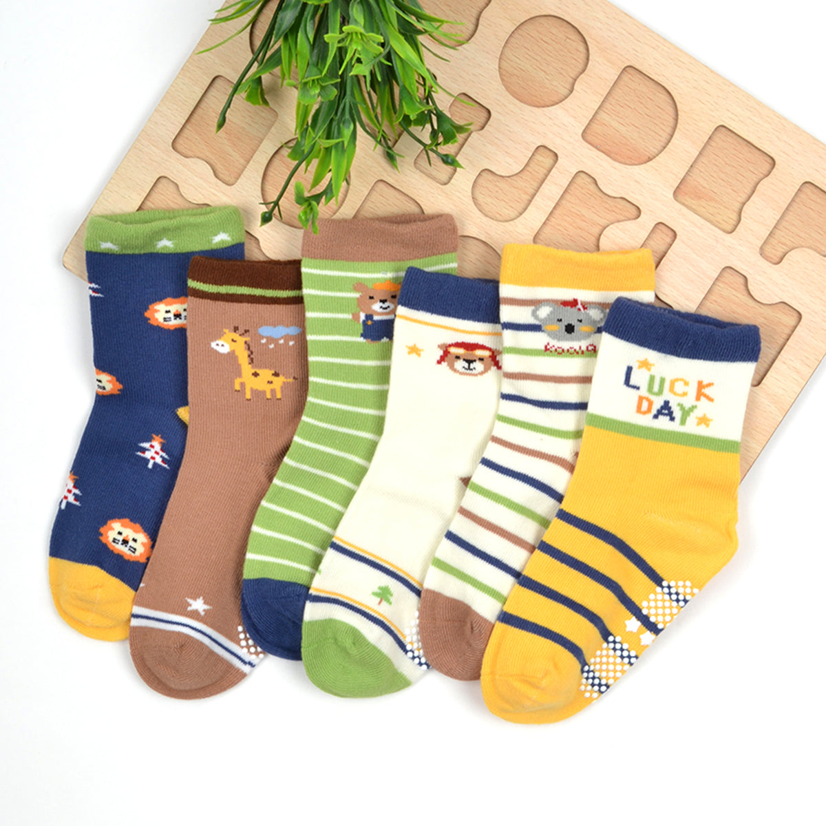 Baby Organic Cotton Antiskid Cute Detailed Socks - Multi Colour - Pack of 6