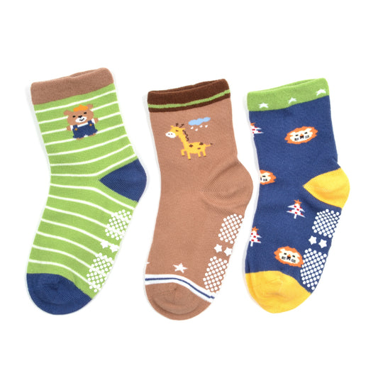 Baby Organic Cotton Antiskid Cute Detailed Socks - Multi Colour - Pack of 3