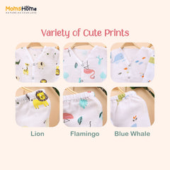 Baby Unisex Organic Cotton Muslin Full Sleeves Jhabla & Payjama | Lion | Set of 1