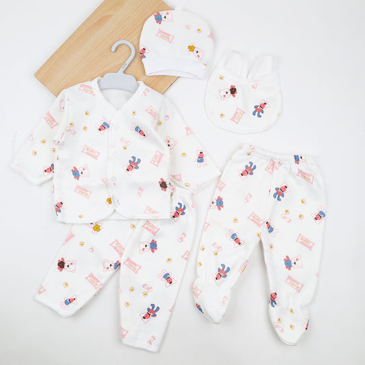 Baby Organic Cotton 5 Piece Warm Co-ord Set | 3-6 Months| Teddy | Pink