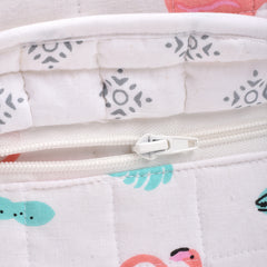 Baby Organic Cotton Muslin Travel Bag- Diaper Multipurpose Carry bags for Mothers- Flamingo