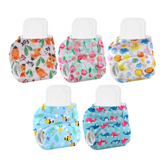 Baby Reusable Cotton Printed Pocket Diapers With 5 Insert pad | 0-12 Months | Pack of 5