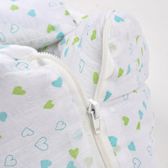 Baby Organic Cotton Muslin Sleeping cum carrying Nest Bag- Green Heart- 0-3 Months