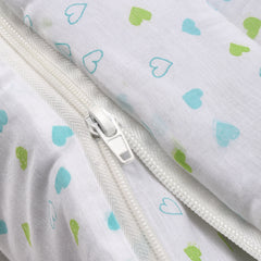 Baby Organic Cotton Muslin Sleeping cum carrying Nest Bag- Green Heart- 0-3 Months