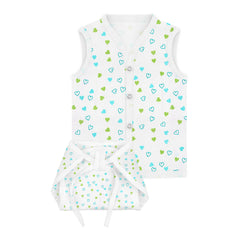 Jhabla and Nappy for New Born Baby | Baby Unisex Organic Cotton Muslin Jabla and Langot Set | Sleeveless Button Vest | Green Heart, Icecream, Lemon | Pack of 3