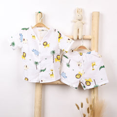 Kids Organic Cotton Muslin Co-Ord Set | Shirt & Shorts | Lion