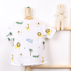 Kids Organic Cotton Muslin Co-Ord Set | Shirt & Shorts | Lion