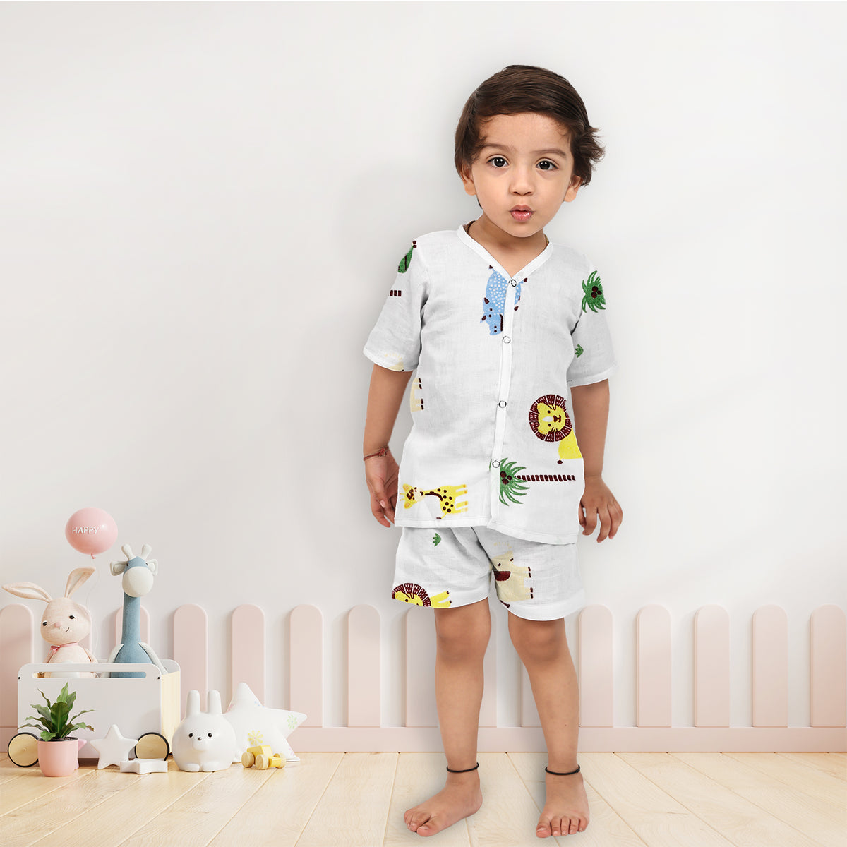 Kids Organic Cotton Muslin Co-Ord Set | Shirt & Shorts | Lion