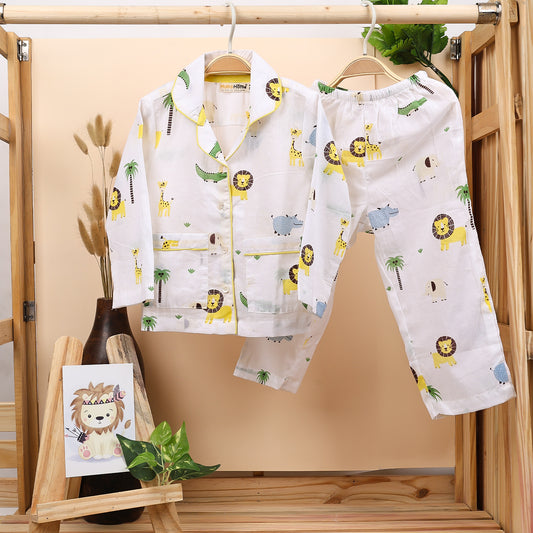 Organic Cotton Unisex Kids Pajama Set Combo | Night Suit | Sleepwear | Lion