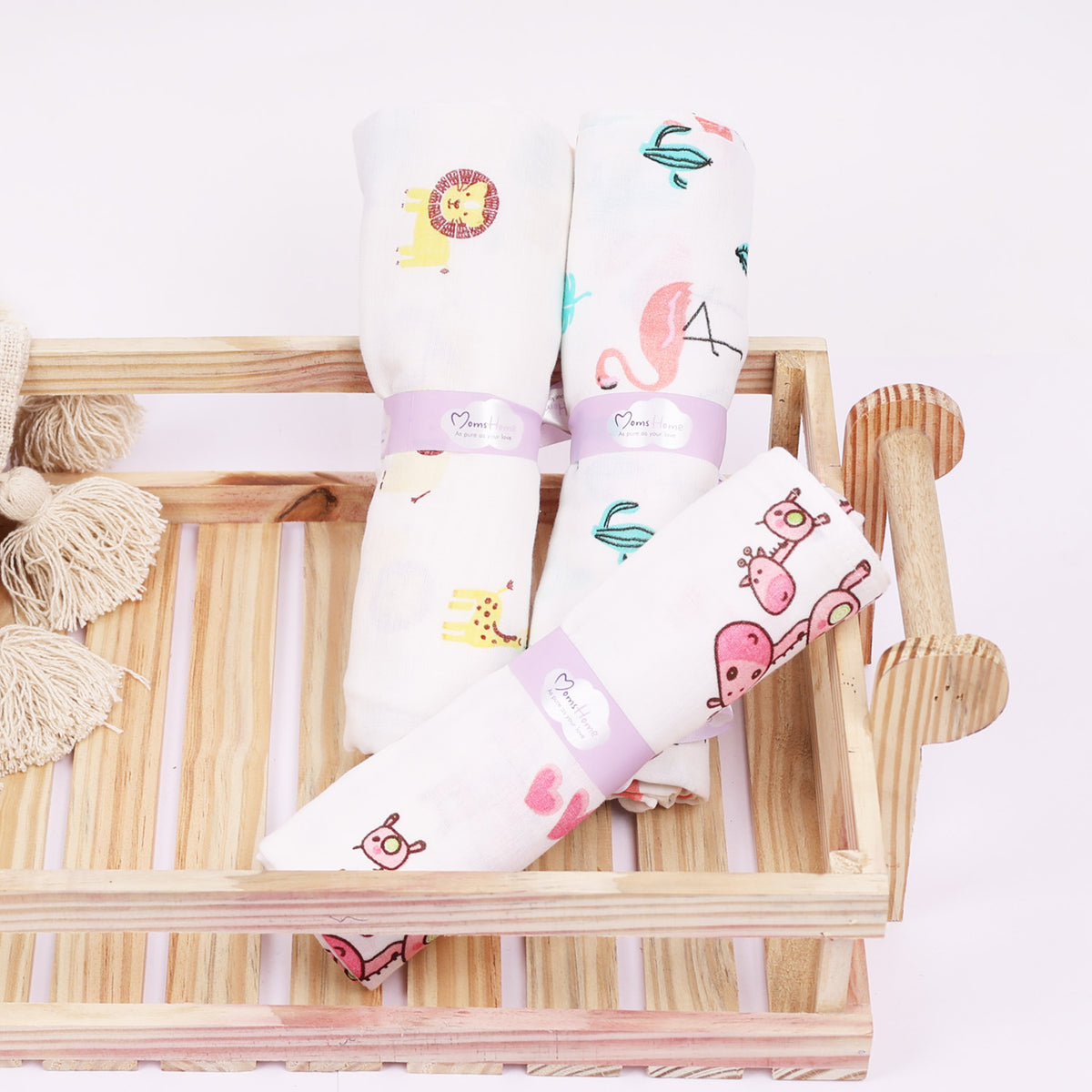 Baby Swaddle Wrap Organic Muslin cotton - 100x100 cm - Pack of 3 -Pink Giraffe, Flemingo, Jungle