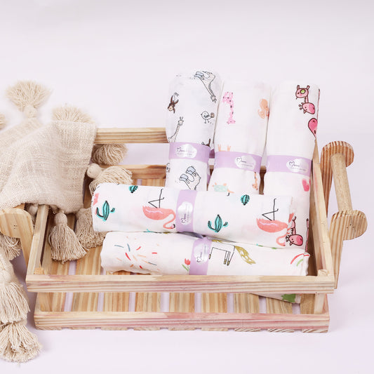 Baby Muslin Swaddle -100x100 cm - Pack of 5 - Animal