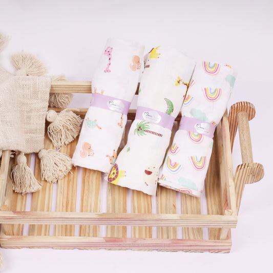 Organic Cotton Baby Muslin Cloth Swaddle | 0-12 Months | Pack of 3