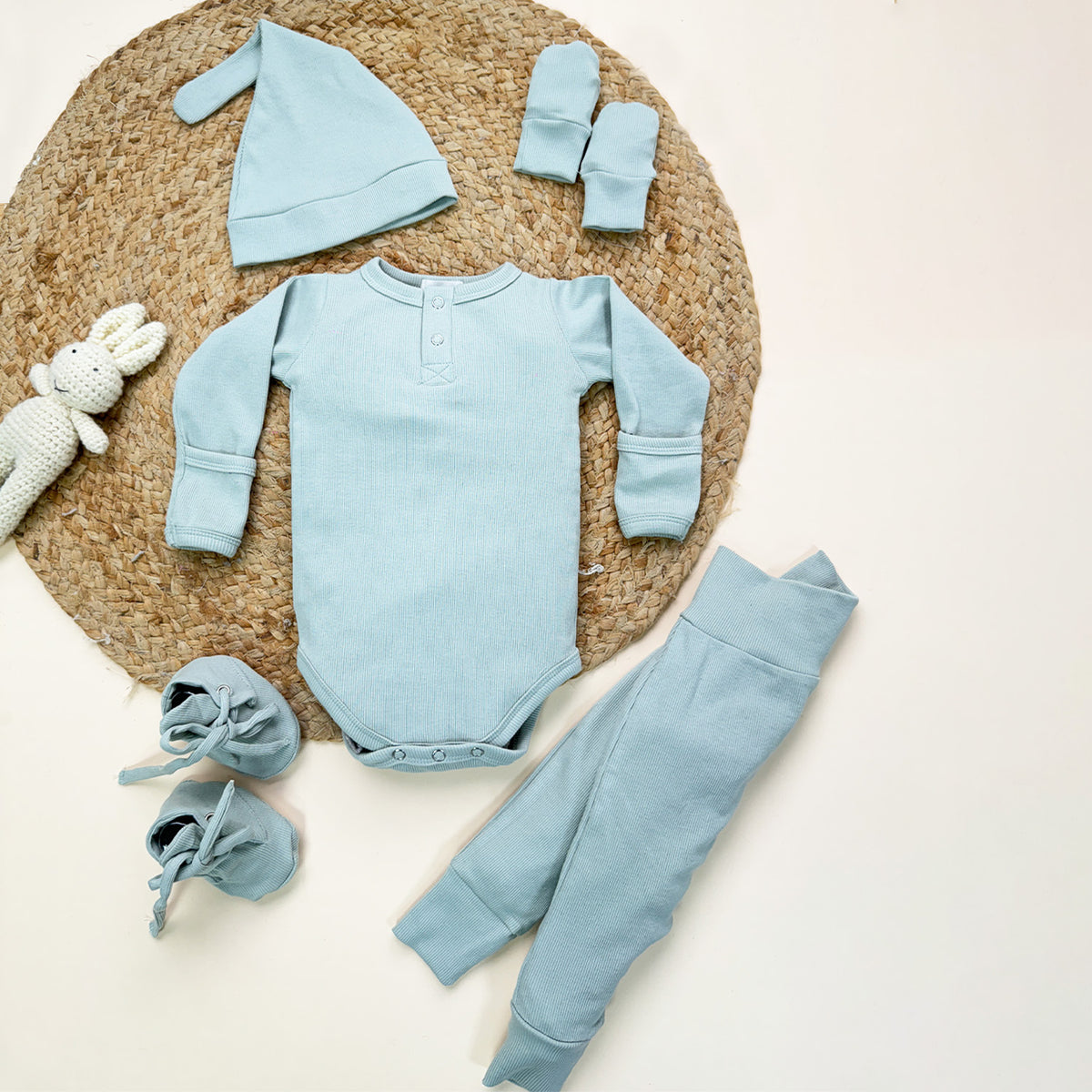 Baby Essential Gift Set | Baby Clothing Gift Combo | New Born Baby Clothing Set | Pack of 5 | Sage Green