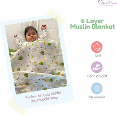 Baby Muslin 6 Layer Muslin blanket Cum Towel - 100X100 CM - (0-3 Years) Pack Of 1 Blue Whale