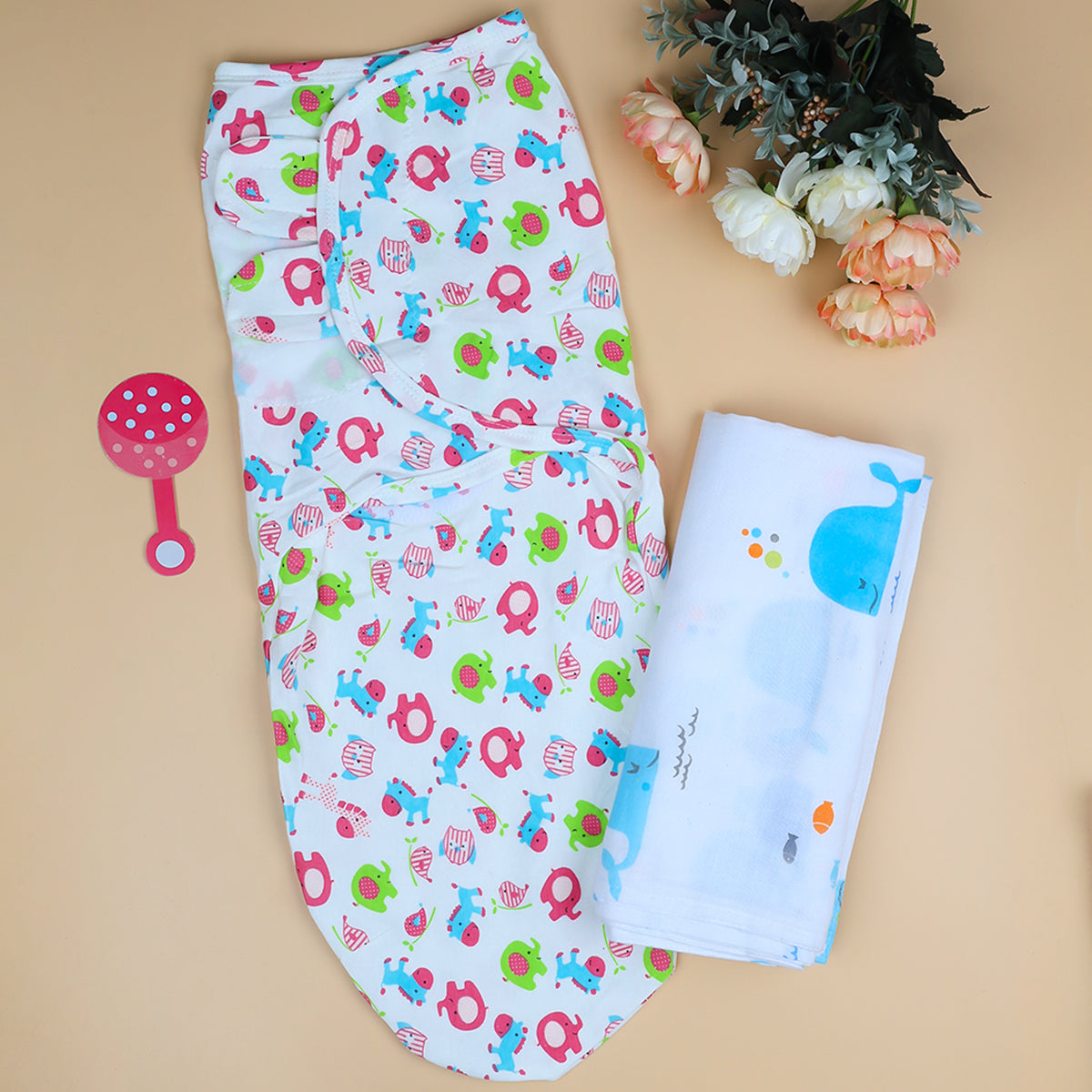 Moms Home Muslin Swaddle & Velcro Swaddle| Pack Of 2