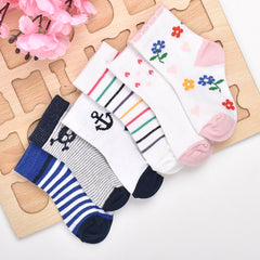 Footprints Super Soft Organic Cotton Kids Socks | Flower & Anchor | 6-12 Months | Pack of 6