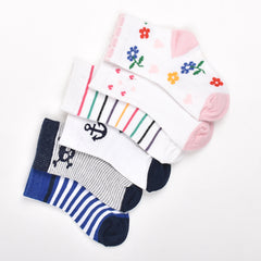 Footprints Super Soft Organic Cotton Kids Socks | Flower & Anchor | 6-12 Months | Pack of 6