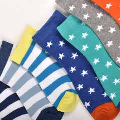 Footprints Super Soft Organic Cotton Kids Socks | Star & Colorfull Stripes | 3-5 Years | Pack of 7