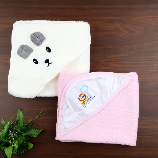 Moms Home Designer Ultra Soft Cotton Baby Hooded Bath Towel | Pack Of 2