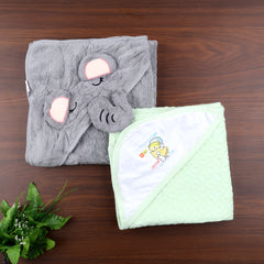 Moms Home Designer Ultra Soft Cotton Baby Hooded Bath Towel | Pack Of 2