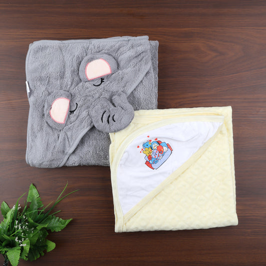 Moms Home Designer Ultra Soft Cotton Baby Hooded Bath Towel | Pack Of 2