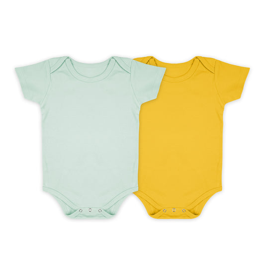 Baby Organic Cotton Onesie | Yellow, Light Blue  | 6-12 Months | Pack of 2