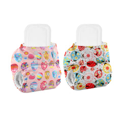 Baby Reusable Cotton Printed Pocket Diapers With Insert | 0-12 Months | Pack of 2