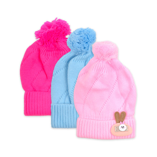 Baby Unisex Woolen Caps | Bear |Multicolor | Pack Of 3