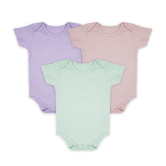 Baby Organic Cotton Onesie | Purple, Light Pink, Light Blue | 6-12 Months | Pack of 3