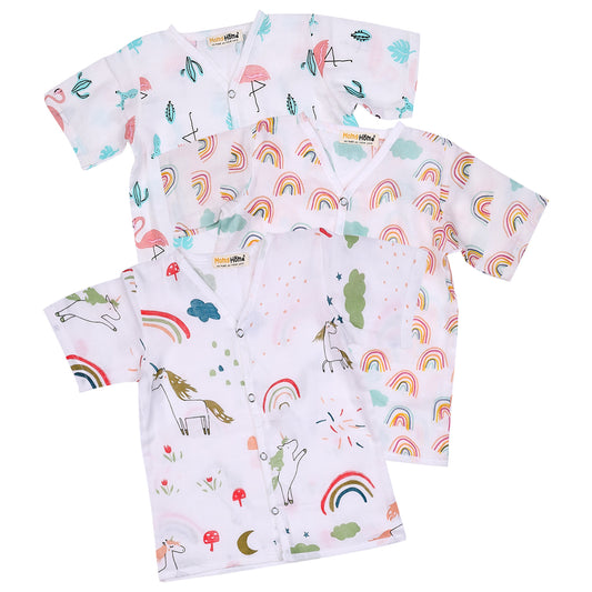 Kids Organic Cotton Muslin Half Sleeve Jhabla |Flamingo, Unicorn, Rainbow | 2-3 Year
